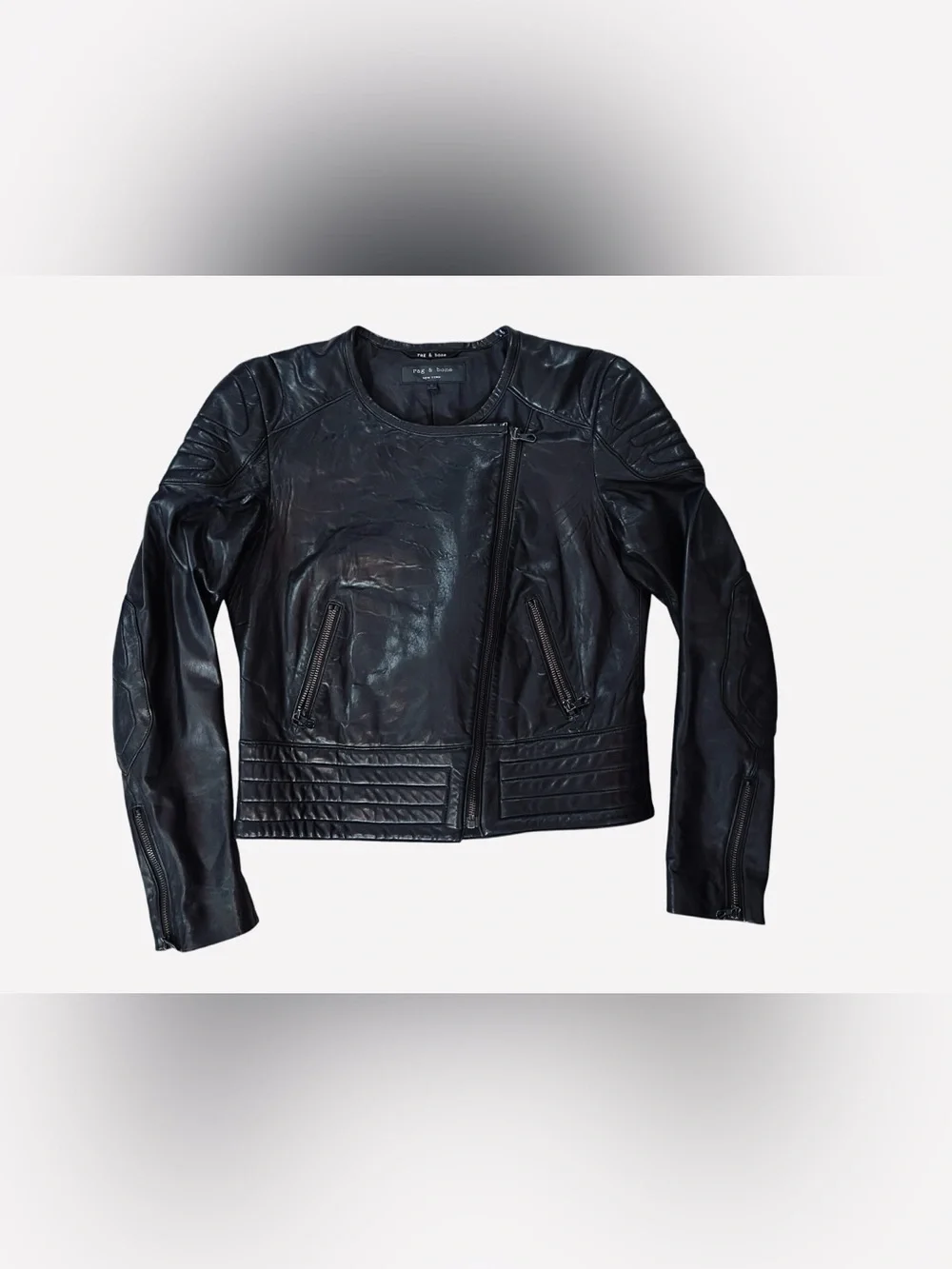 Rag & Bone Clare Lambskin Leather Moto Biker Jacket – Black – Size 2